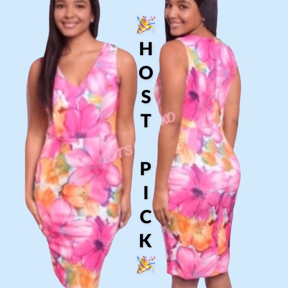 Dresses & Skirts - 🔥REDUCED🔥Fuchsia Pink Floral Print Sleeveless Sheath Lined Dress